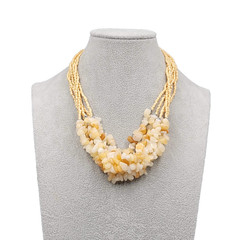 Artisan Agate Bead Necklace Statement Layered Tan Orange 16″-20″