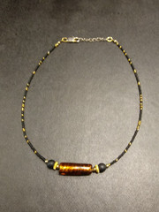 Golden Red Brown Murano Glass Barrel Bead Micro Bead Necklace 16 Inches
