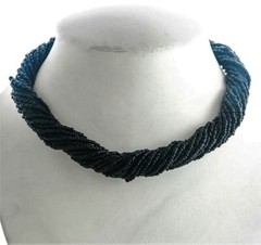 Handmade Necklace GLASS BEADS BLACK Tone Bohemian Artisan 18 inch 20 Strands