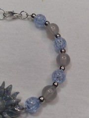 Handcrafted Silver Memory Wire Blue Gray Beaded Bracelet Polymer Clay Pendant