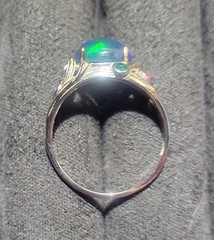 Black Ethiopian Opal With Blue Flash Sterling Silver Two Tone Ring