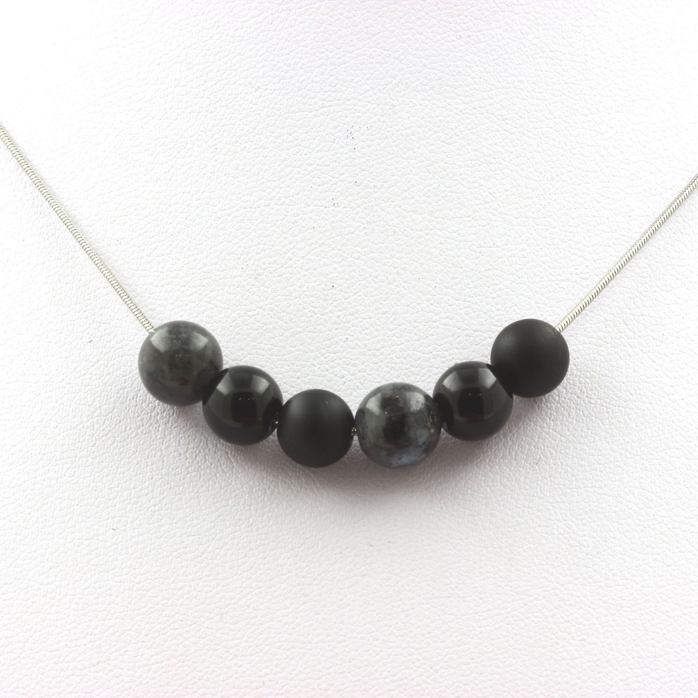 Minerals And Precious Stones. Labradorite + Black Agate + Onyx Necklace