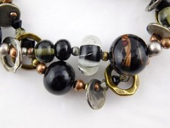 Artisan Branded Blown Glass Quartz Stretch Bracelet Double Strand Mixed Metals
