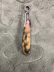 Ocean Jasper Pendant With Silver Flower Connector, 2.25”, JRR, Green And Yellow