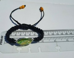 GOLDEN GREEN! Black Organic Square Knot Bracelet 1/3″ thick YELLOW beaded end