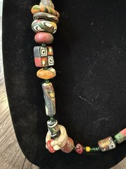 Handmade African Trade Bead Necklace with Toy Bus Accent, 18.25”