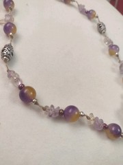 Natural Gemstone Necklace Ametrine + Dragonfly Pendant. Specify Desired Length.