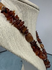 Artisan Carnelian Agate Chip Multi Strand Tassel Statement Bohemian Necklace