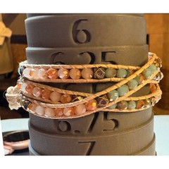 Beaded Wrap Bracelet Women’s Peach Green Good Boho Triple Layer Wrap
