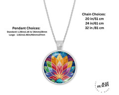 Lotus Stained Glass Art Silver Jewelry Necklace Set
