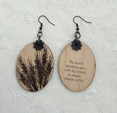 Hardwood engraved Wheat Dangle Earrings Bible Verse hypoallergenic stainless