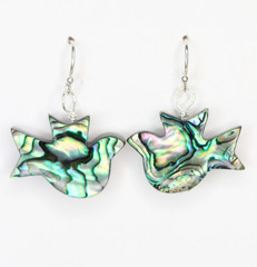 Abalone Paua Shell Earrings Bird Dove Shape 925 Sterling Silver Iridescent 1.25″