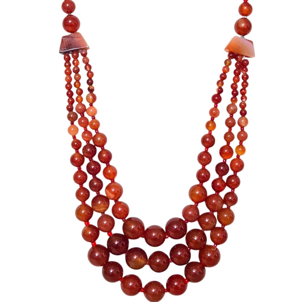 Vintage Carnelian Gemstone Graduated Beaded Triple Strand Necklace 30″