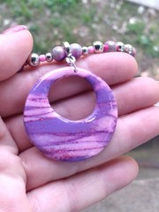Handcrafted Pink Purple Silver Beaded Polymer Clay Memory Wire Choker Set