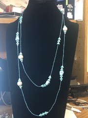 blue beaded 30in long necklace