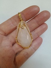Quartz Pendant With Copper Wire, Gold Tone About Two Inches Long