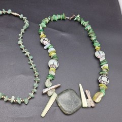 Lot 4 Green Stone & Shell Necklaces Malakite, Jadeite, Aventurine, Abalone 16-18