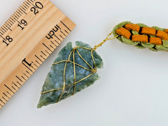 Wire wrapped Green Agate Arrowhead Keychain-Braided Leather – Handmade