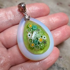 ALAN K MURANO PENDANT GREEN MILLEFIORI FACETED GLASS RARE SOLD OUT