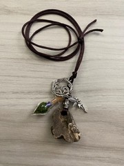 Hag Stone Faerie Mushroom Necklace Vial Moss Dried Purple Flower