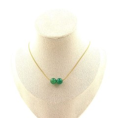 Necklace 2 Agate Beads Green 0 5/16in Chain Steel Golden Stainless Necklace Femm
