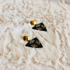 Handmade Miyuki Seed Bead Stud Earrings, Triangle Art Deco Geometric Earrings