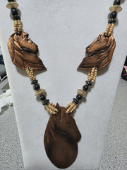 Horse’s Head Faux Leather and Wooden Pendant Necklace. #753