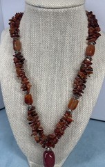 Artisan Carnelian Agate Chip Multi Strand Tassel Statement Bohemian Necklace
