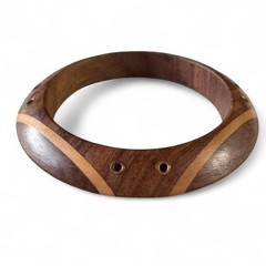 ARTISAN LAYERED WOOD 1970s VINTAGE BANGLE WITH METAL INLAY