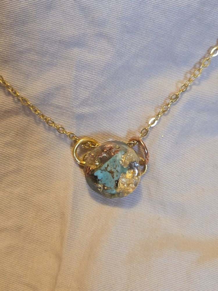 Minimalist Turquoise Pendant Necklace Artisan Made 18 In Gold Tone Chain