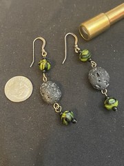 ⬇️Lava Rock and Black/green bead dangle Earrings