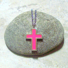 Pink Cross Pendant Necklace Glow In The Dark Stainless Steel