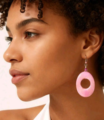 Drop Circlet Earrings Natural Mother of Pearl Dyed Pink Beachy Artisan Festival