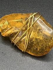 Genuine Natural Amber 11g Freeform Wire Wrapped Pendant Honey Cognac