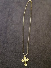 Gold-Finish Stainless Steel Orthodox Christian Cross Pendant with 18″ Chain