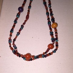 Handcrafted Multicolor Beaded Double Strand Necklace Glass Stone Unisex Adults