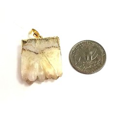 White Rough Druzy Agate Pendant Natural Gemstone Cream Gradient Rectangle Ice