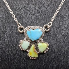 Southwestern Palomino Kingman Turquoise Necklace Cluster Sterling Silver
