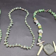 Lot 4 Green Stone & Shell Necklaces Malakite, Jadeite, Aventurine, Abalone 16-18