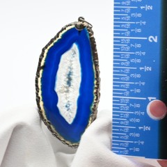 Blue Agate Slice Pendant Silver Tone Bezel Natural Geode Stone Bohemian Jewelry