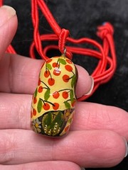 Vintage Russian doll lacquer pendant necklace jewelry