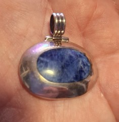 Vintage Sodalite Inlay Sterling Silver Hinged Bail Pendant 925