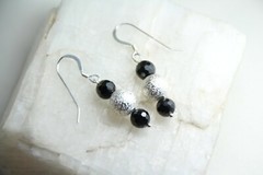 Black Spinel 6mm Ball Gemstone & Brass Ball Earrings .925 Sterling Silver 1 1/2″