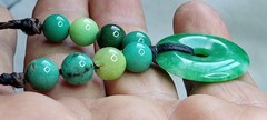 Nephrite Jade hand braided and adjustable Necklace with Chrysoprase beads.