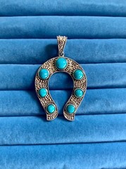 Artisan Crafted Blue Ridge Turquoise Horseshoe Pendant in Sterling Silver – 6.0c
