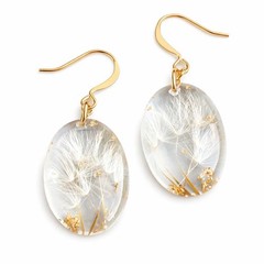 Dandelion Resin Earrings with Gold Flakes, Nature-Inspired Jewelry