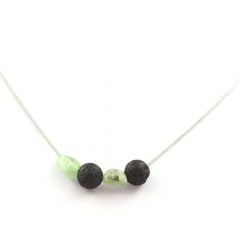 Necklace Beads Apatite Green Madagascar + Lava 0 5/16in Chain IN Necklace Woman