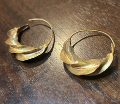Nearly New Beautiful Handmade African Fulani Gold Plated Brass Hoop Earrings