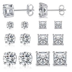 Mdfun 6 Pairs Earrings Set For Men 316L Stainless Steel 3/5/7Mm Cz Round And