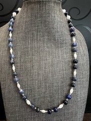 Blue Sodalite and White Mother Of Pearl Beaded Women’s Necklace